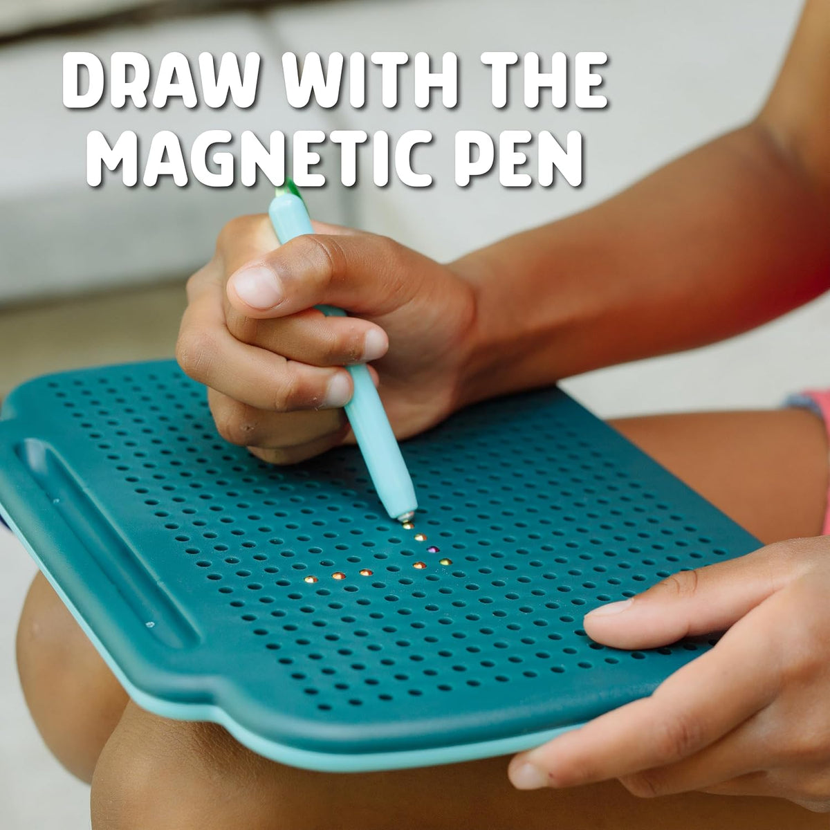 Chuckle and Roar rainbow magnetic drawing board for kids with tethered pen - view 4