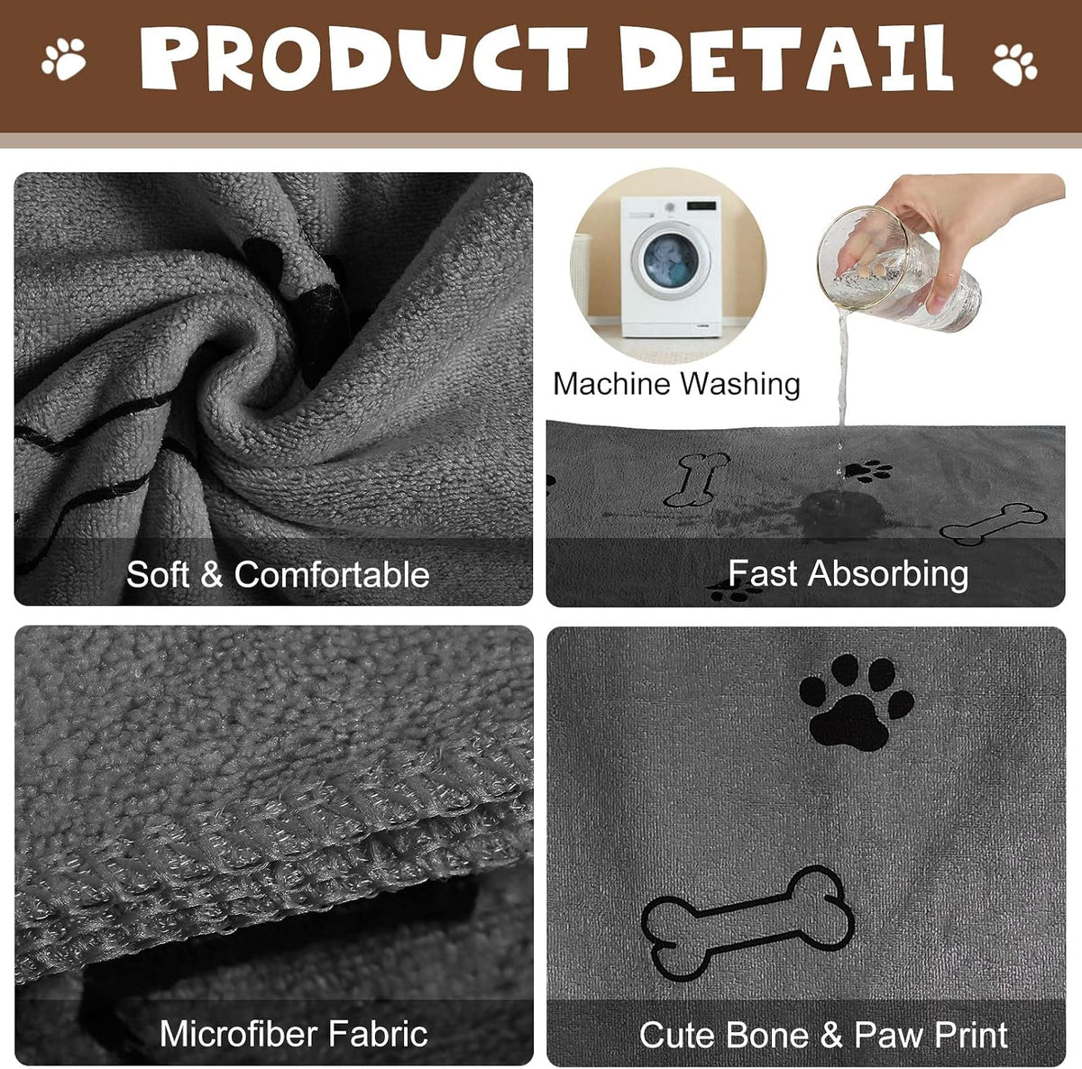 Chumia 4 Pcs Dog Towels for Drying Dog Puppy Bulk Microfiber - 24 x 40 Inch / Gray - image 3