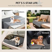 gogobunny 3X Stronger Waterproof Pet Blanket, Scratch Proof Furniture Protector for Dogs Cats, Reversible Cover 52x82 Inch, Dark Grey/Light Grey