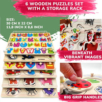 8 Wooden Puzzles for Toddlers 1-3 - Set of 6 - image 2