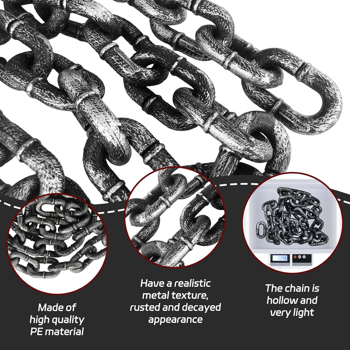 Bvrbaory 6 ft Halloween fake chain prop with rusty metallic finish - view 7