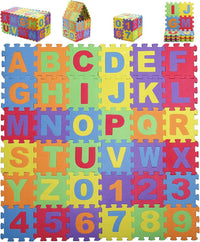 Suwimut foam play mat with 36 colorful alphabet and number interlocking tiles