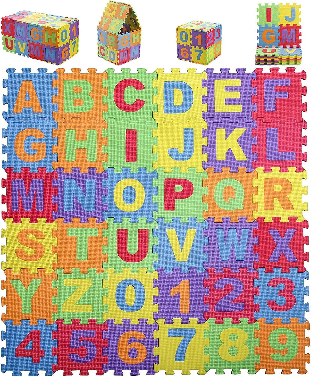 Suwimut foam play mat with 36 colorful alphabet and number interlocking tiles