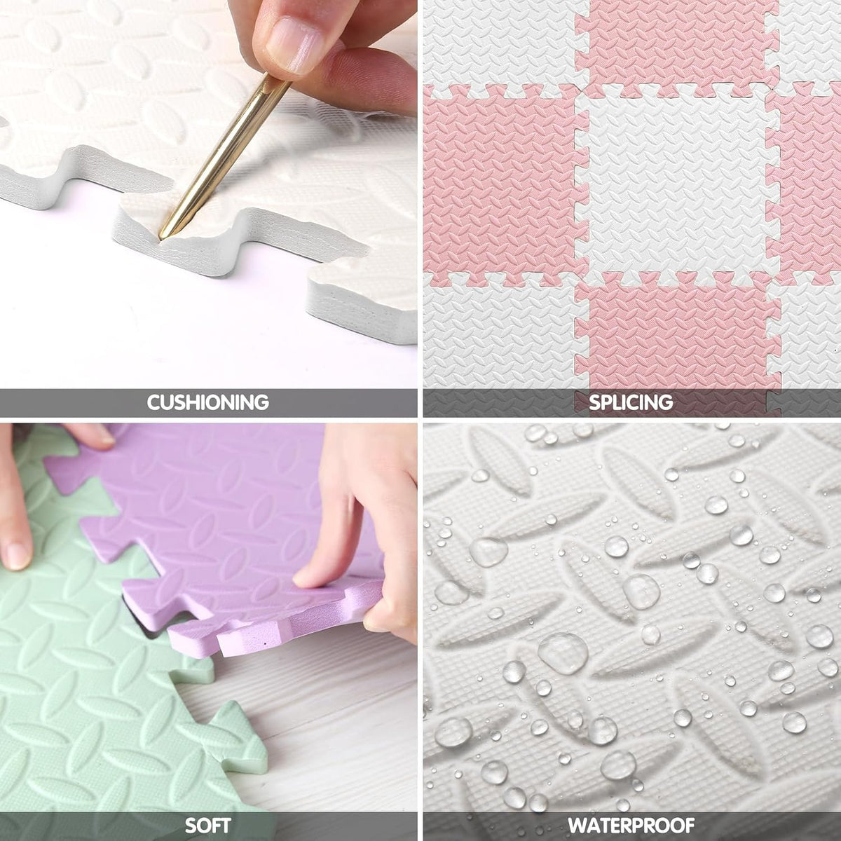 16 Tiles Foam Play Mat, Soft & Safe EVA Foam Mats for Floor - White/Loli Pink - image 3