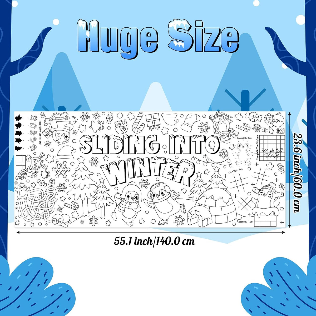 Dvbonike Jumbo Mandala Coloring Poster Giant Flower DIY Drawing Paper - Winter (including mini-games) - image 2
