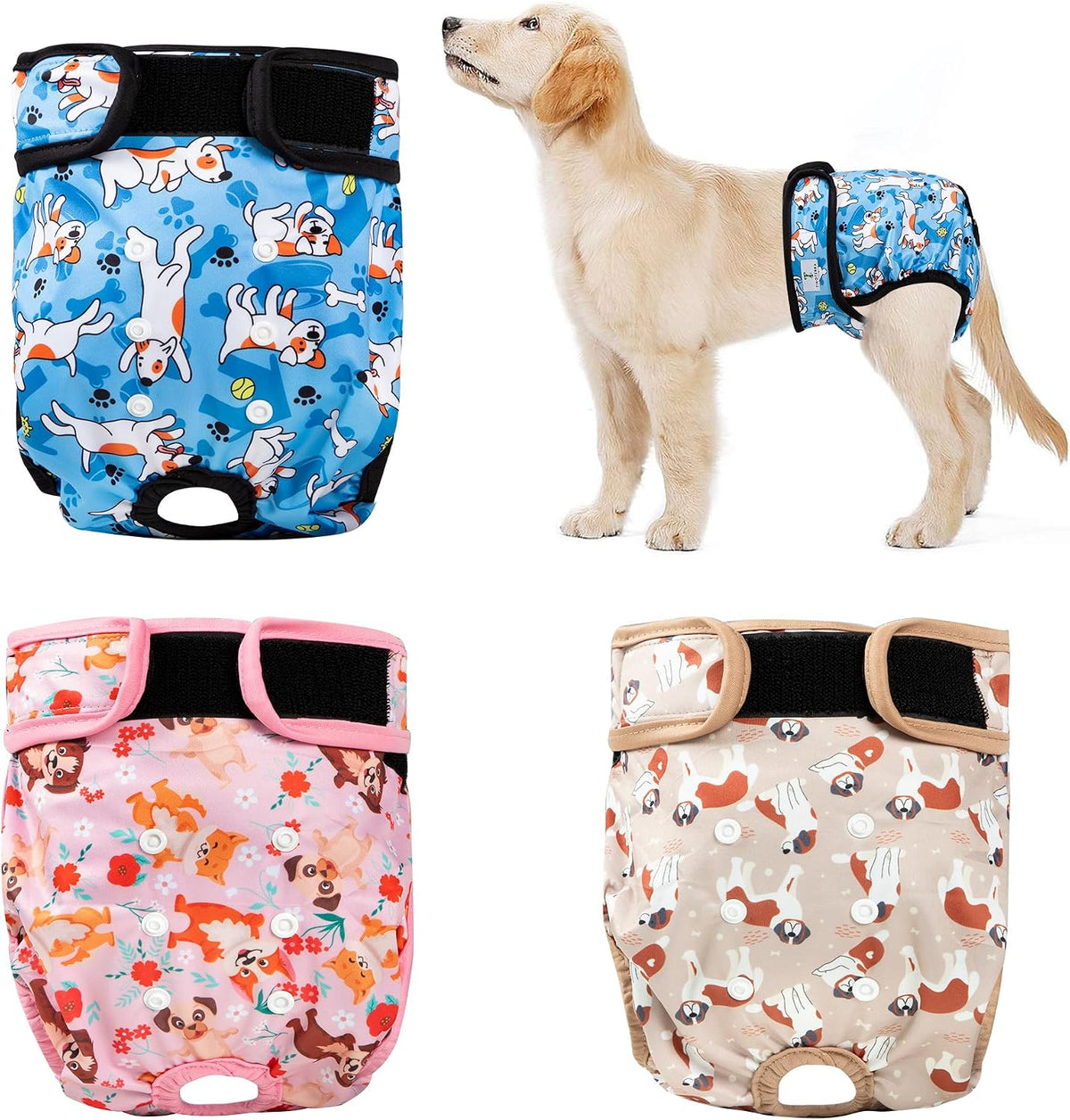 Reusable Dog Diapers Female Washable 3 Pack S Flowers for Heat – Essentials for Dogs - Doggie / M(12"-15"Waist) / 3