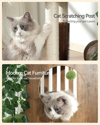 FourFurPets Large Cat Tree with Leaves, 72.8-Inch Cat Tower for Indoor Cats, Modern Cat Tree with Scratching Post, Large Perch, Tunnels, Swing Ball, Self Groomer, Greige
