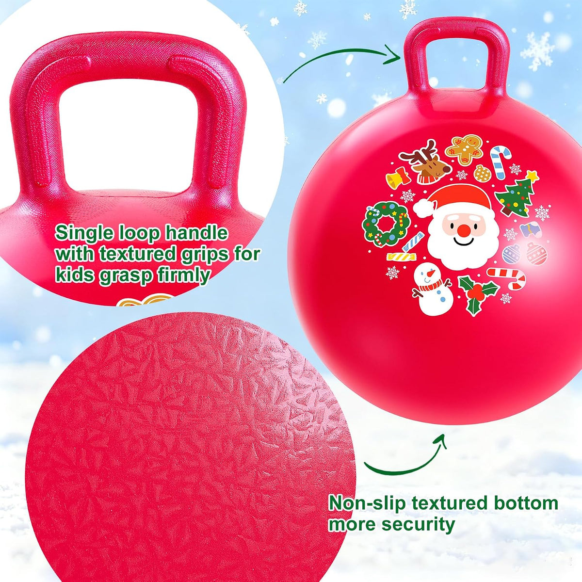 ZOOJOY Hopper Ball, Hopping Toys for Kids - Age:3-8(18''/45cm) / Red Christmas - image 3