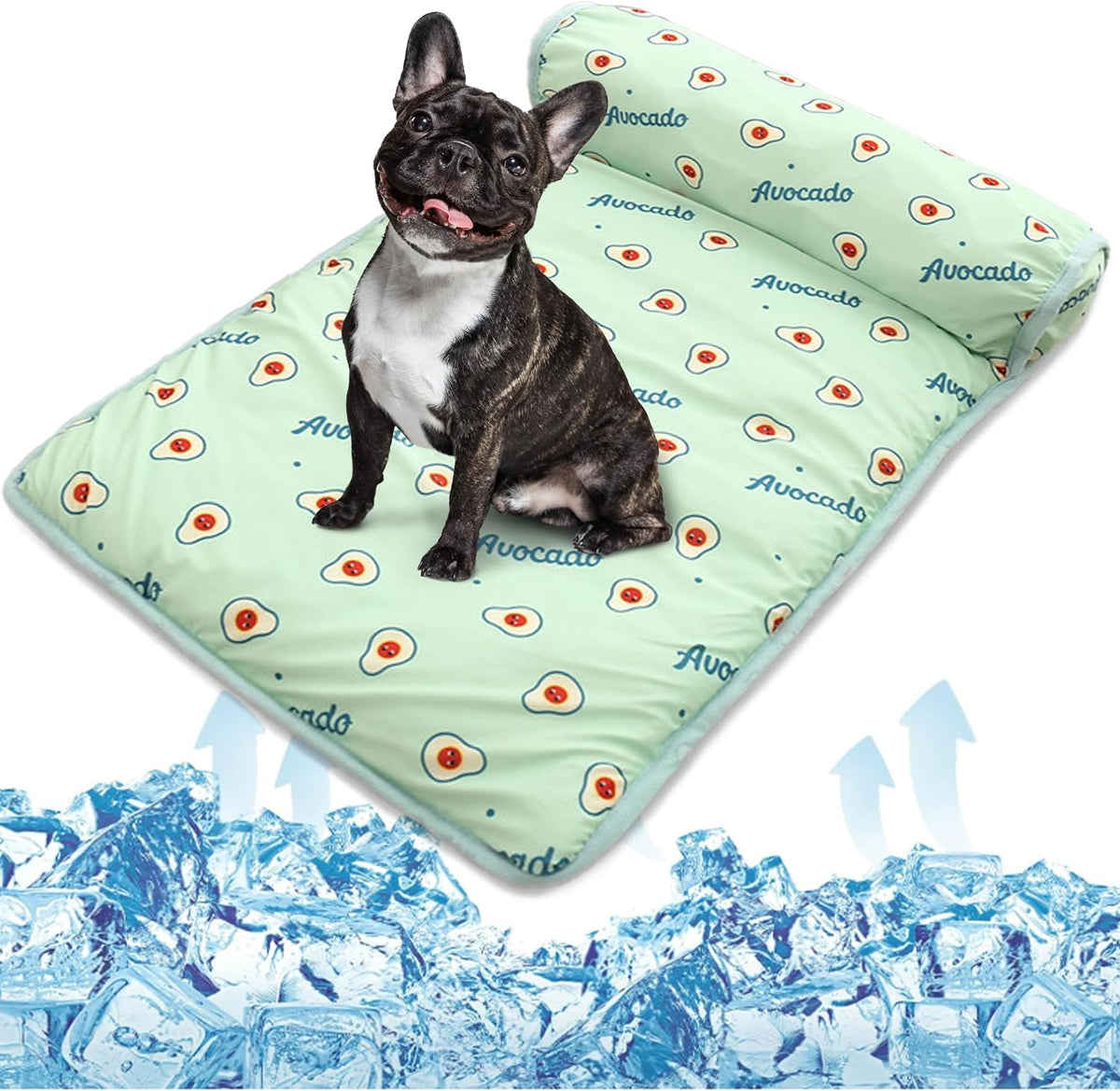 PUMYPOREITY Cooling Dog Bed, Pet Cooling Mat with Pillow - Large / Green