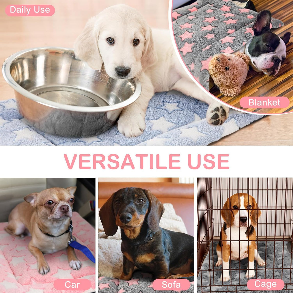 4 Pcs Dog Crate Pads Soft Warm - Rectangular 18 x 14 x 1.6 Inch / Star / Colorful - image 4