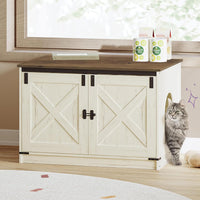 Hzuaneri Cat Litter Box Enclosure - Rustic White and Brown / 31.5"L x 21.7"W x 21.3"H
