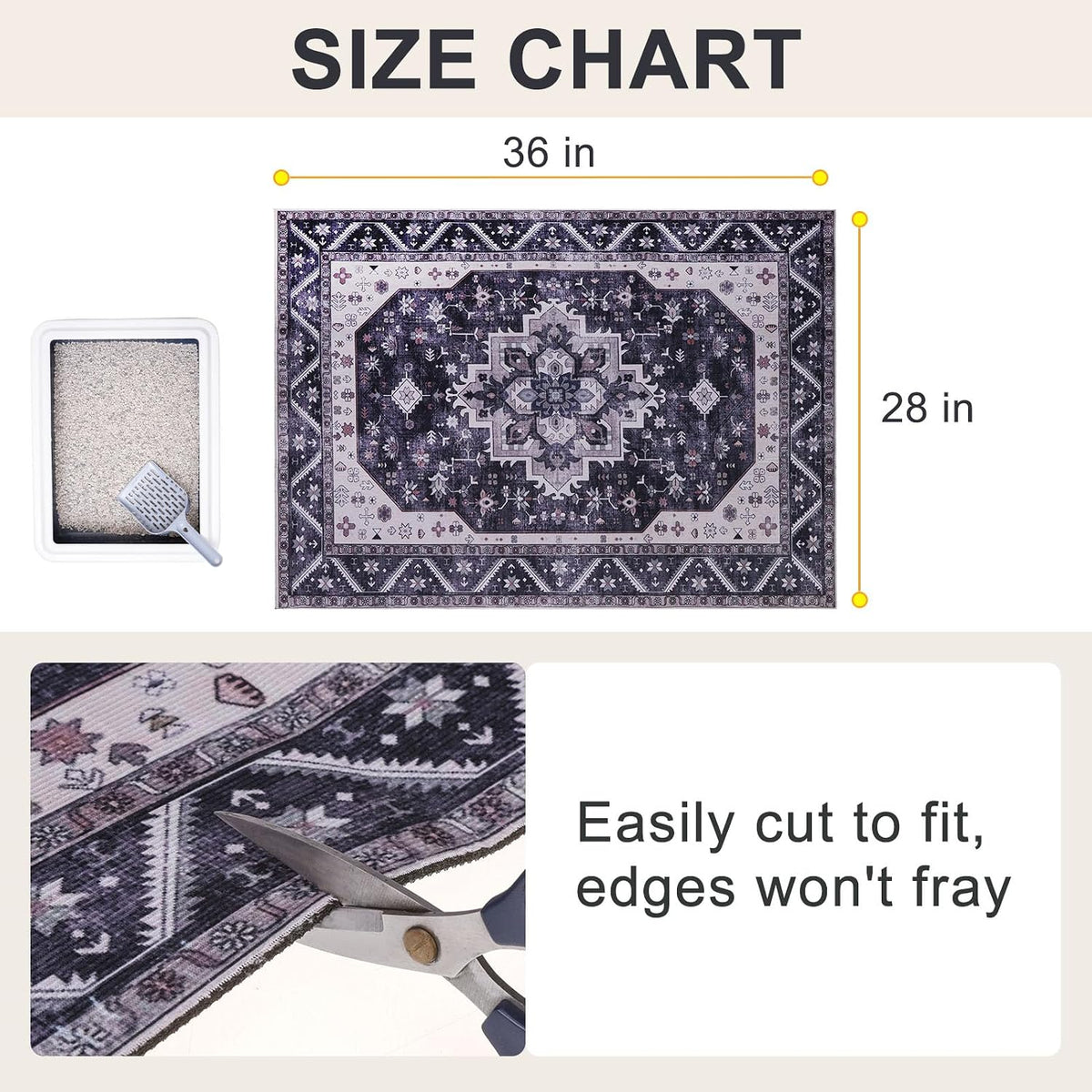 Cat Litter Mat, 20" x 28" Litter Trapping Mat, Waterproof – Daily Care for Cats - Retro_Grey / 28x36 Inch (Pack of 1) - image 2
