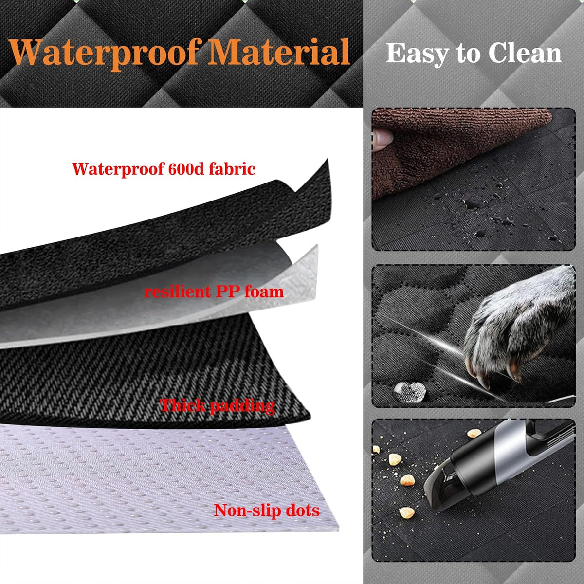 Dog Car Seat Cover Back Seat, Waterproof Nonslip Seat Protector - Black C - image 3