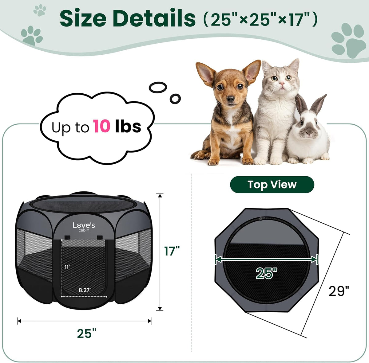 Love's cabin Pet Puppy Dog Playpen - Dark Grey / 25.0"L x 25.0"W x 17.0"H - image 3