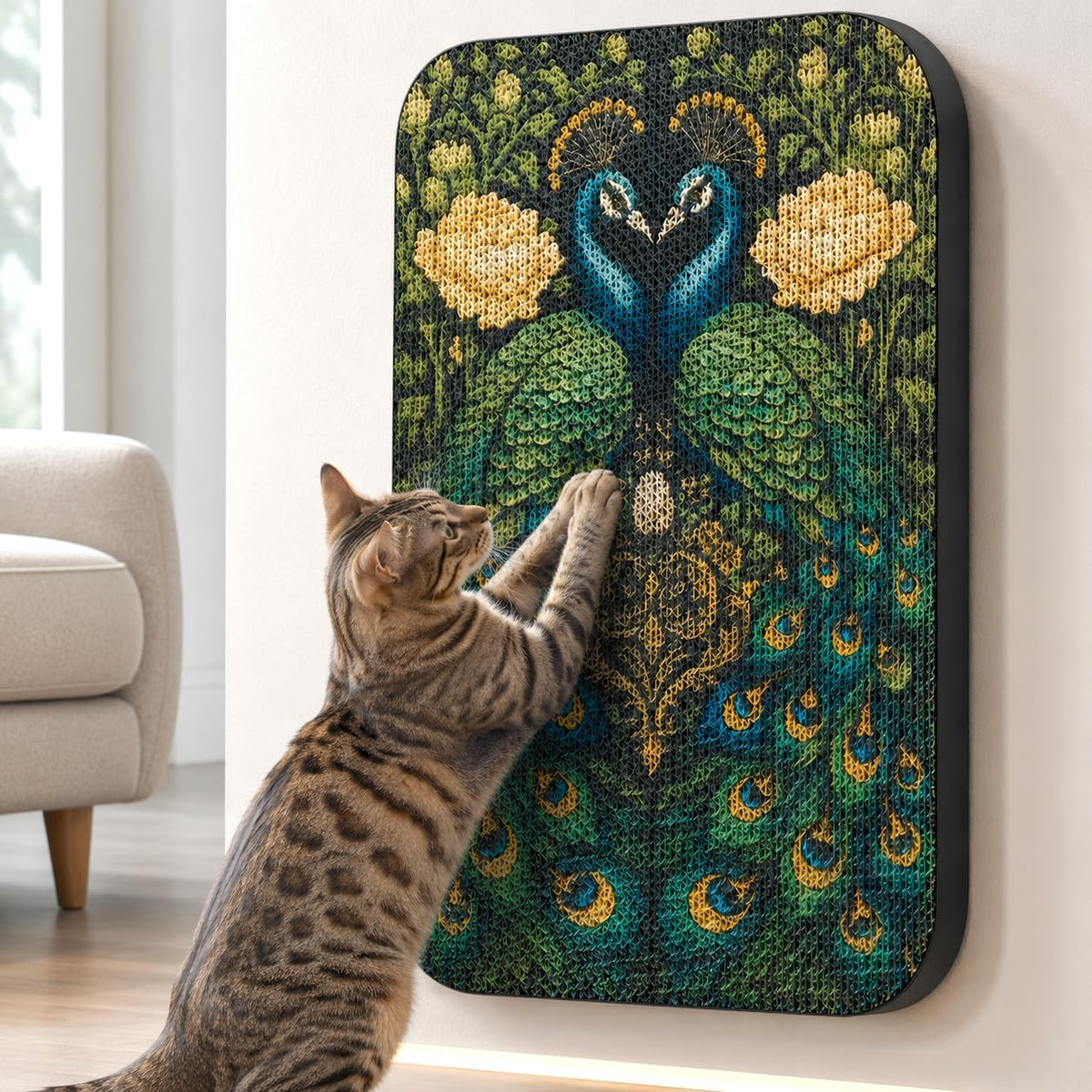 Cat Wall Scratcher, Art Cat Scratching Board for Indoor Cats – Essentials for Cats - Peacock