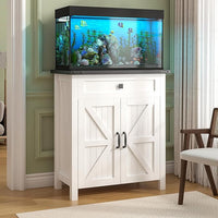 Suadism 20 Gallon Aquarium Stand With Charging Station, Farmhouse Fish Tank Stand, Reptile and Terrarium Stand with Drawer and Cabinet Storage, Sturdy Heavy Duty 27.6"15.7" - White