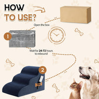 Dog Stairs Ramp for High Bed - 3 Step-15.7"H / Fleece-Navy - image 4