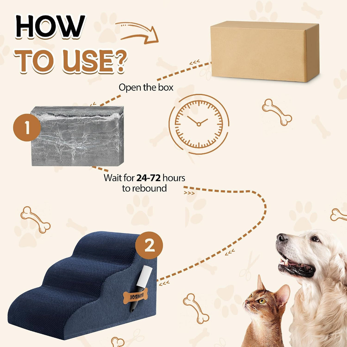 Dog Stairs Ramp for High Bed - 3 Step-15.7"H / Fleece-Navy - image 4