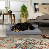 Furhaven Cooling Gel Dog Bed for Large/Medium Dogs w/ Removable Bolsters & Washable Cover, For Dogs Up to 55 lbs - Pinsonic Quilted Paw L Shaped Chaise - Titanium, Large