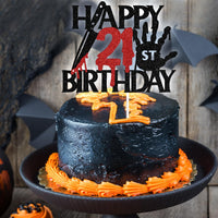 Black glitter Killer Happy 13th Birthday cake topper for a horror Halloween party - view 13