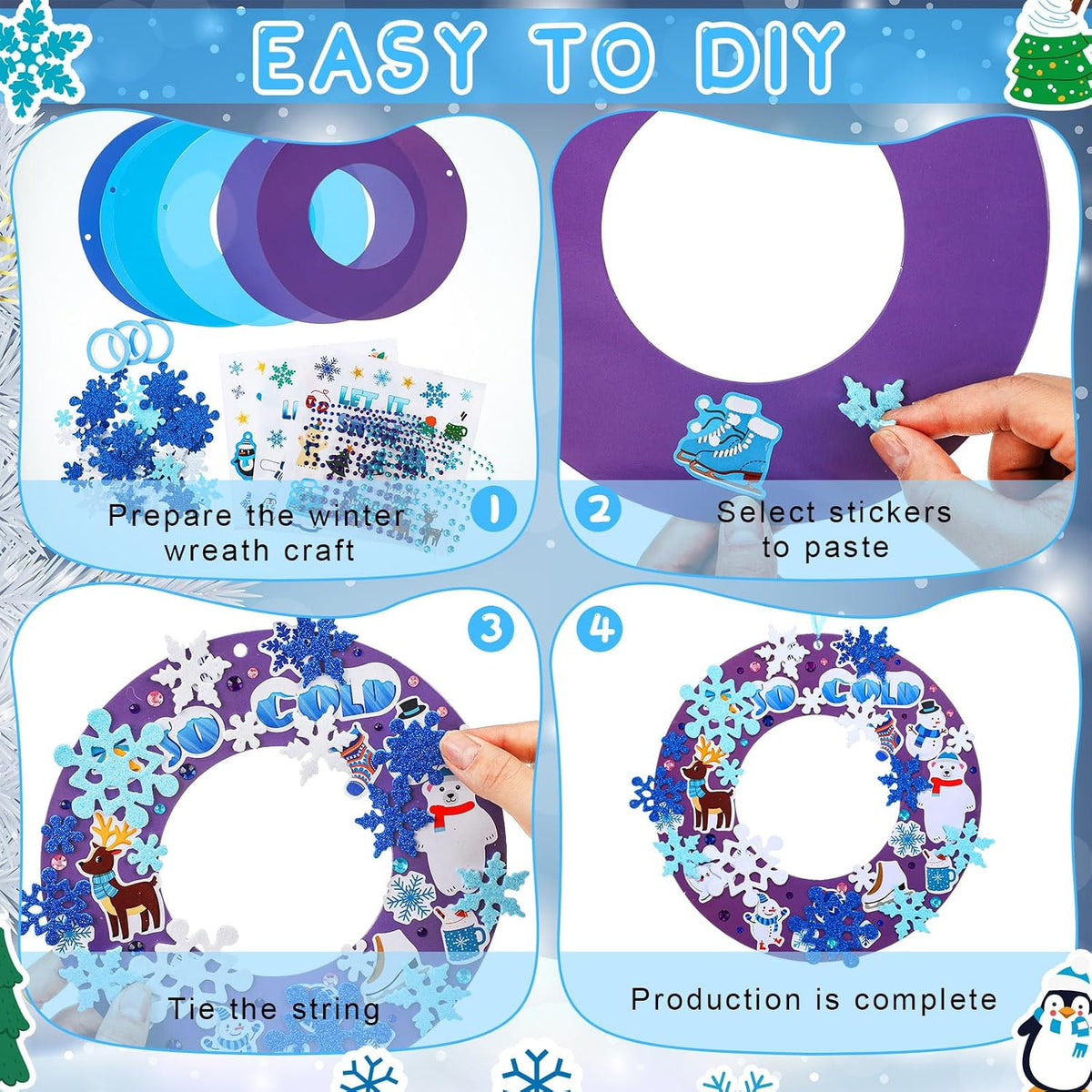 Hollowfly Thanksgiving paper wreath craft kits with gem stickers, ribbons and wool balls - view 27