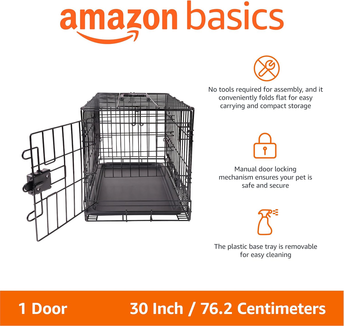 Amazon Basics Portable, Foldable Metal Wire Small Dog Crate with Removable Tray, Divider Panel - 30.0"L x 19.0"W x 21.0"H / Single Door w/ Divider - image 2