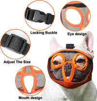 Short Snout Dog Muzzle - Adjustable Breathable Mesh Bulldog Muzzle for Biting Chewing Barking - Orange(Eyehole) / Large/15"-25" - image 3