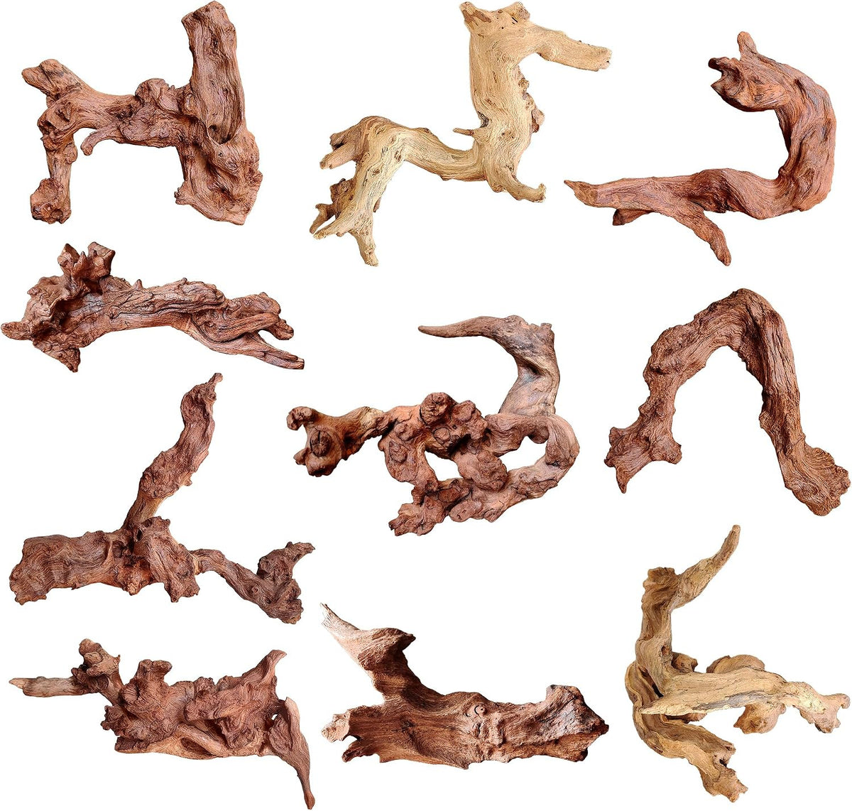 majoywoo Natural Driftwood for Aquarium Decor Fish Tank Decor Reptile - Mopani Driftwood 2 to 4.5 Inch (Pack of 10)
