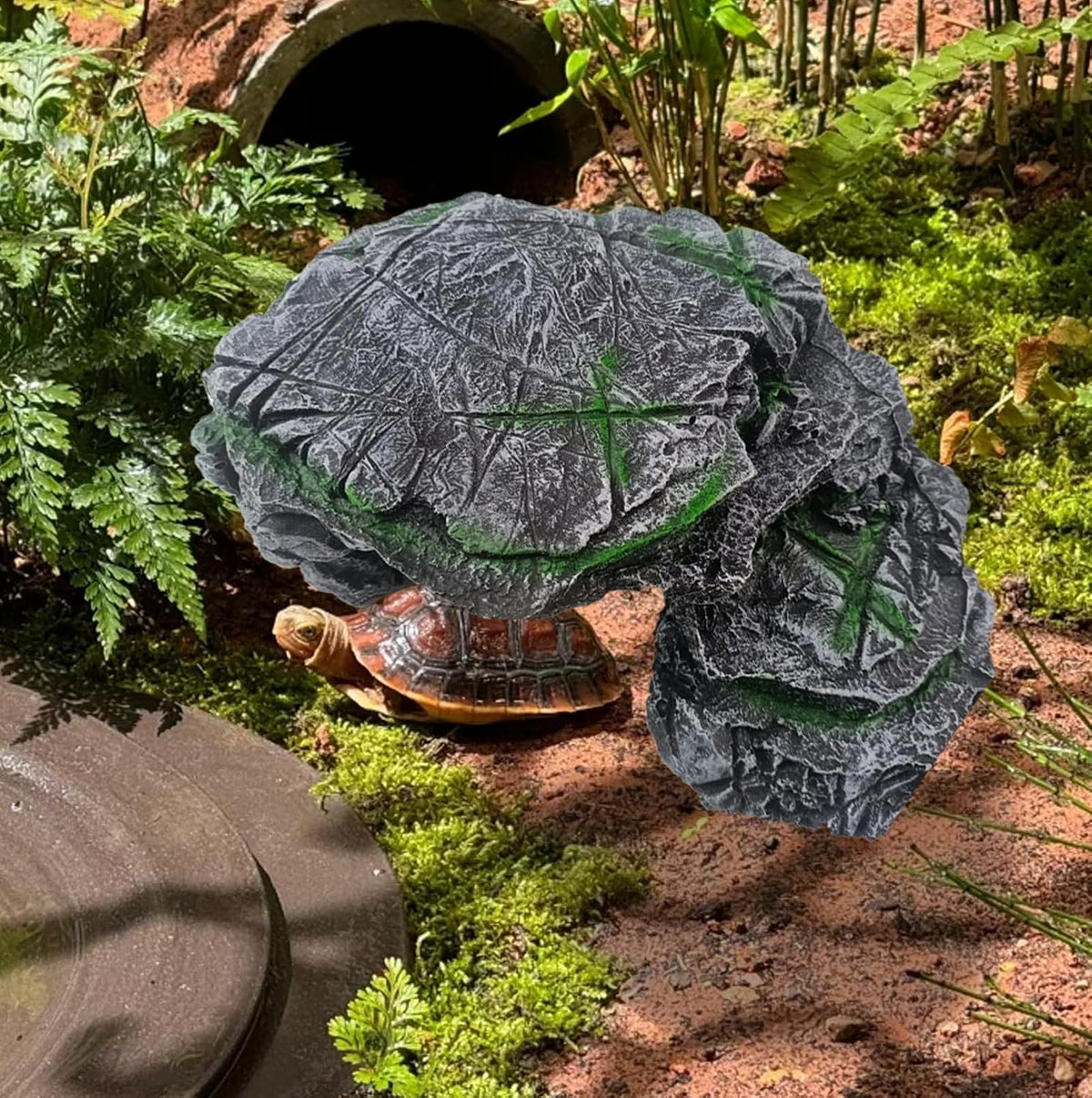 Turtle Basking Platform,Resin Bearded Dragon Basking Platform Reptile Habitat Cave Climbing Ramp - hideout / Gray - image 4
