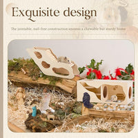2 Pcs Hamster Houses and Hideouts Hamster Tunnel Set Wood House for Hamster with Climbing Ladder Exploring Tunnel Multi Chamber Maze for Small Animals Pets Gerbils Hedgehogs Rats Mice
