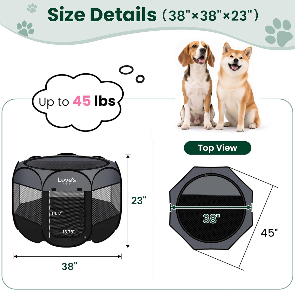Love's cabin Pet Puppy Dog Playpen - Dark Grey / 38.0"L x 38.0"W x 23.0"H - image 2