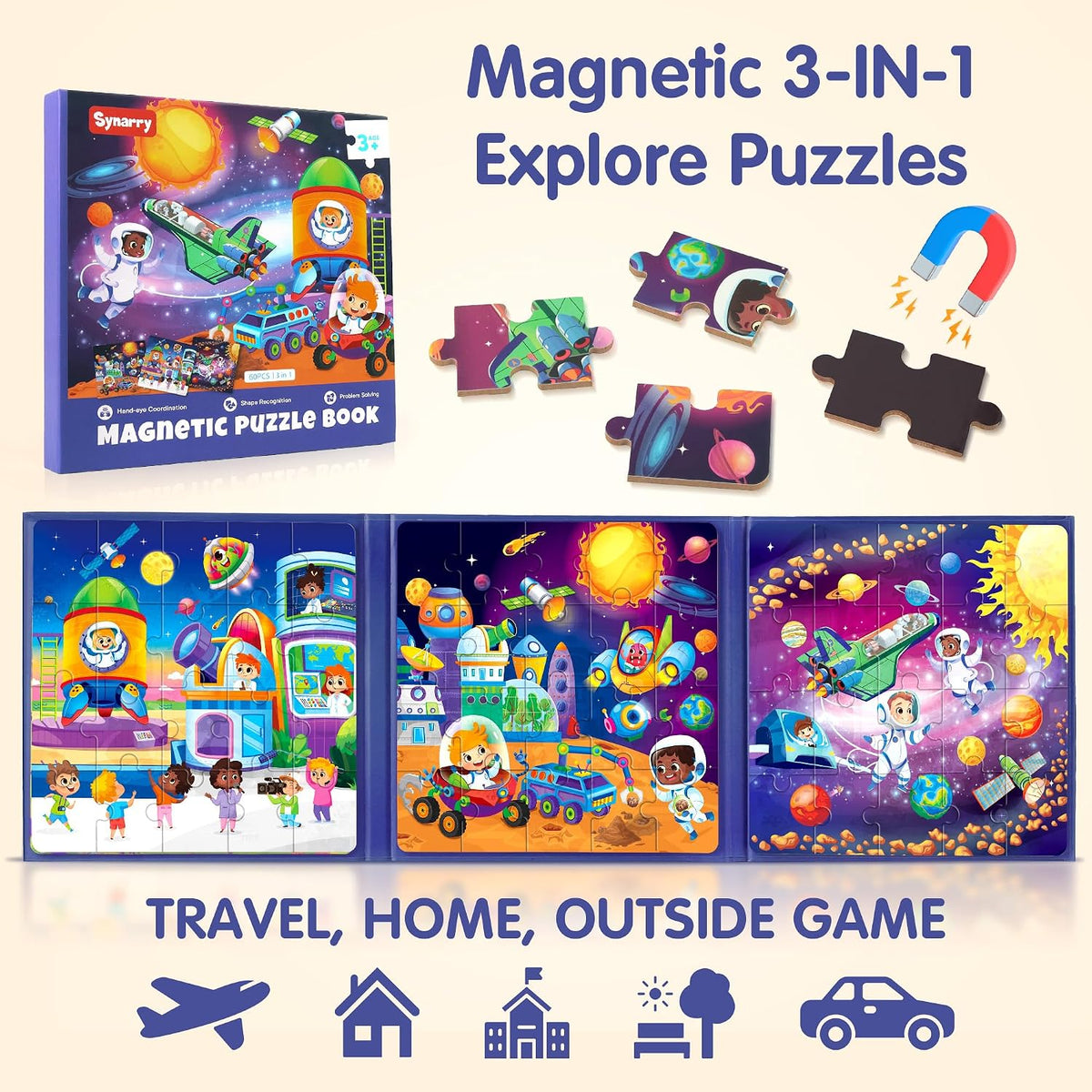 SYNARRY magnetic dinosaur puzzle book with three colorful dinosaur scenes - view 18