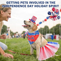 SCENEREAL 4th of July Dog Bandana Dress with Hat Set, Independence Dog Costume for Small Sized Dogs, Cute Tutu Skirt Outfit for Party
