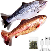 TOOGE 2 Pack 9" Floppy Fish Cat Toys with SilverVine and Catnip - Salmon + Rainbow Trout