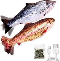 TOOGE 2 Pack 9" Floppy Fish Cat Toys with SilverVine and Catnip for Indoor Cats Interactive Flopping Fish Cat Kicker Catnip Toys for Cats Puppy Small Dogs (Salmon + Rainbow Trout)