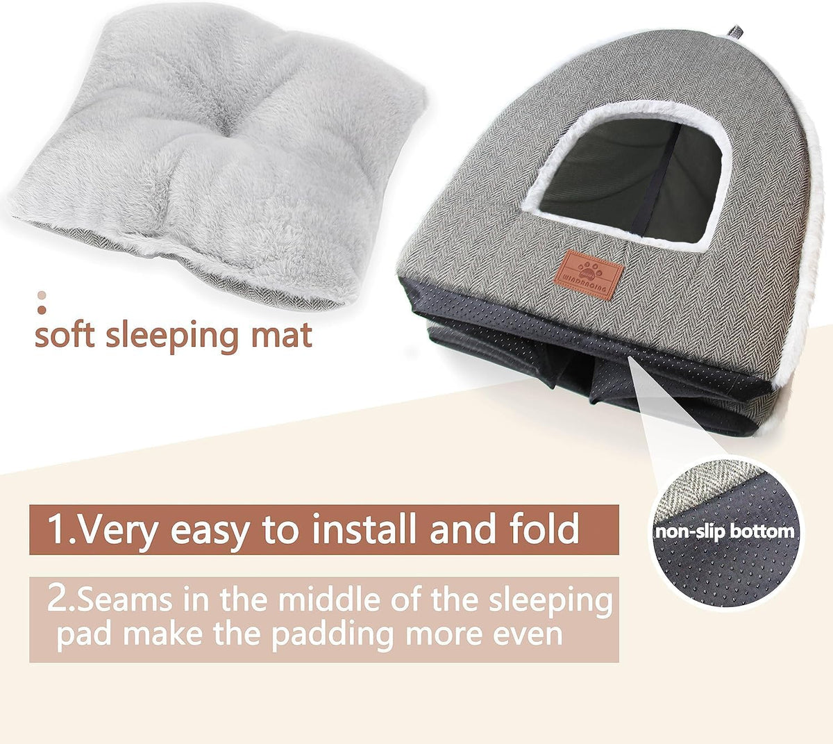 Cat Bed for Indoor Cats - Cat Cave Beds Cat House Cat Tent with Removable Washable Cushioned - Grey-2 / M(15 x 15 x 15 Inch) - image 3