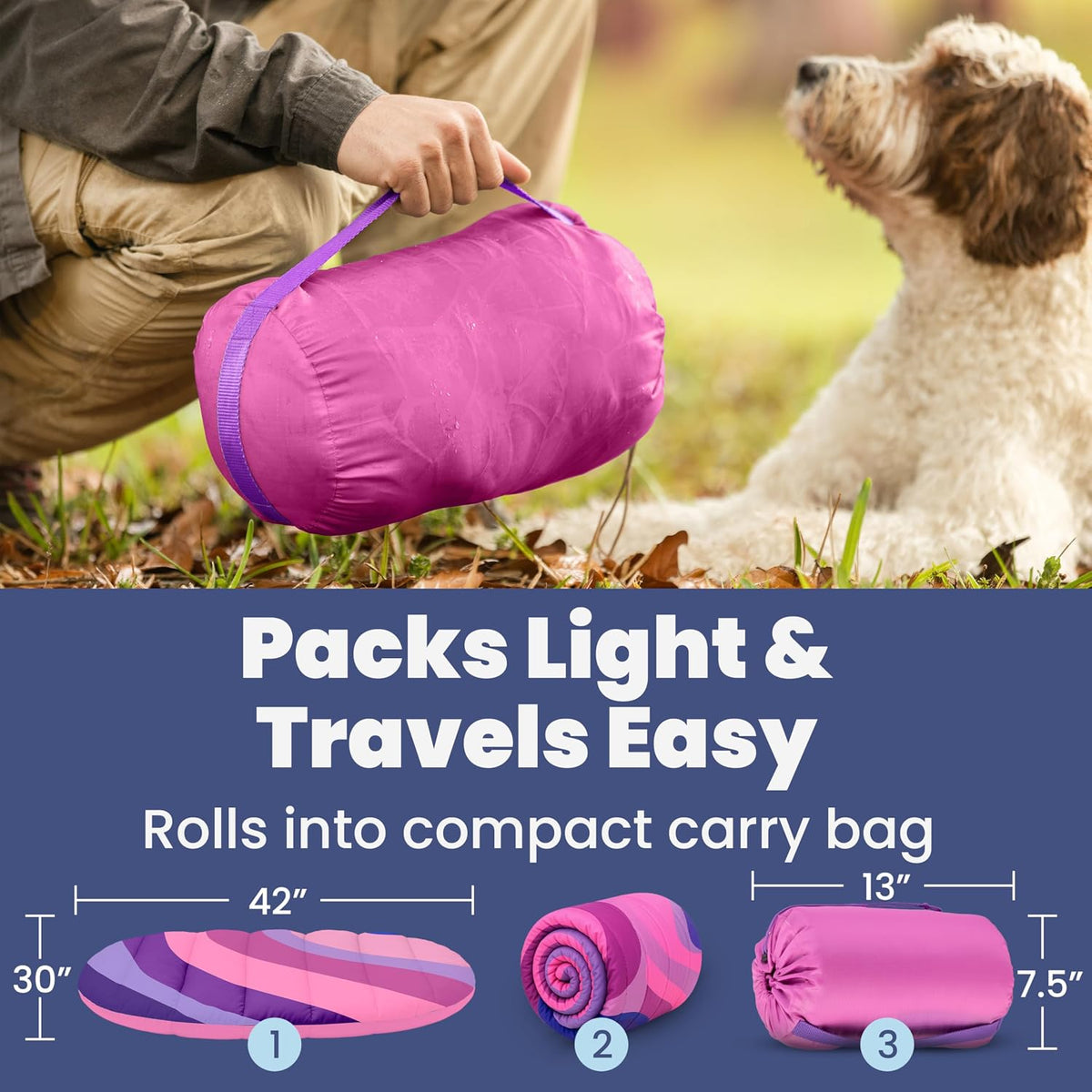 Travel Dog Bed, Foldable & Packable with Carry Bag, Black - Pink Horizon / Medium - image 3