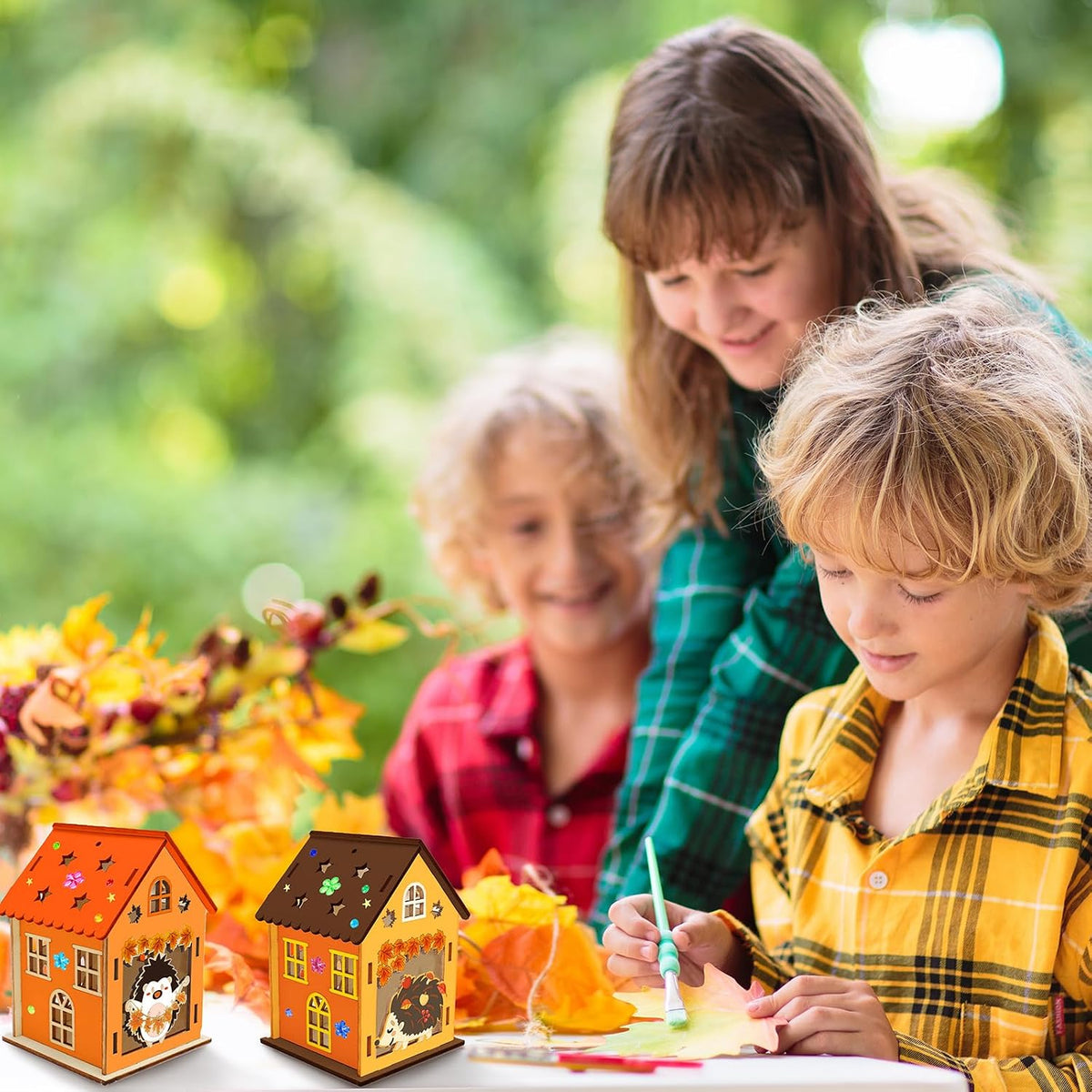 Fennoral 7 pack wooden 3D pumpkin house craft kit for kids Halloween decorating - view 10