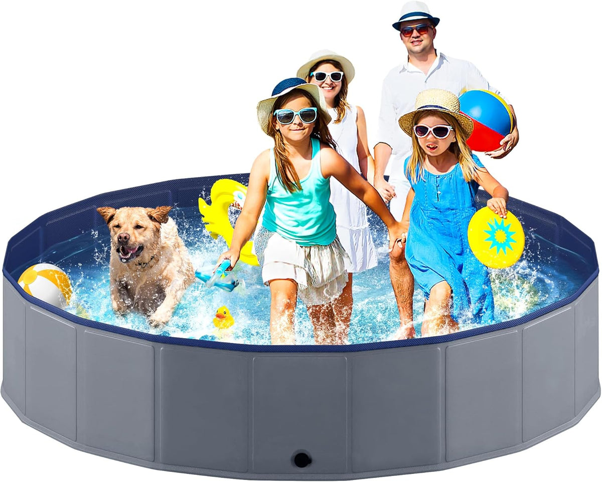 Niubya Foldable Dog Pool, Collapsible Plastic Dog Swimming Pool - 4XL - 80'' x 16''