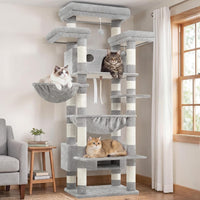 Cat Tree, 74" Tower for Large Cats, Big Condo & Hammock GCT030G – Essentials for Cats - 74 inch / Light gray - image 2