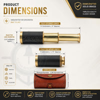 Nagina International 6 inch handcrafted solid brass spyglass telescope with brown synthetic leather  - view 2