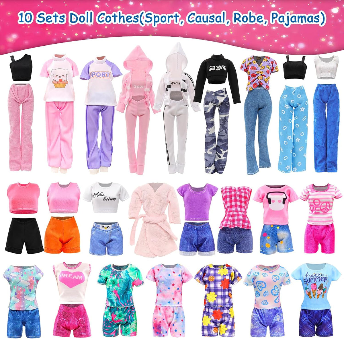 10 Sets Doll Clothes Hooded Sports Suit Tops and Pants for 11.5 inch - image 2