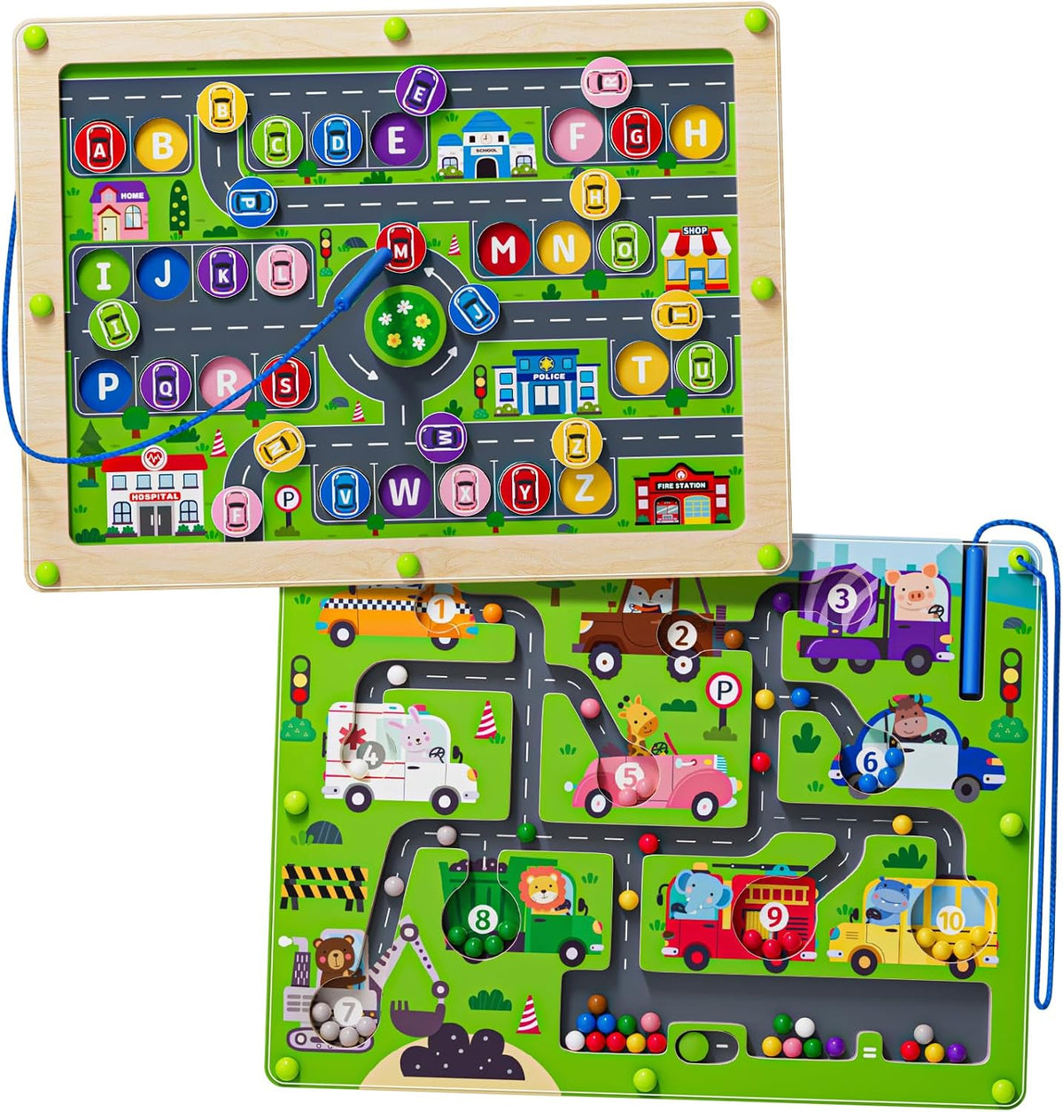 2 in 1 Magnetic Color and Number Maze Double-Sided ABC Alphabet - One Size / Car