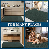OLANLY Dog Door Mat for Muddy Paws 40x32, Absorbs Moisture and Dirt, Absorbent Non-Slip Washable Doormat, Quick Dry Chenille Mud Mat, Entry Indoor Entryway Carpet for Inside Floor, Blackish Green
