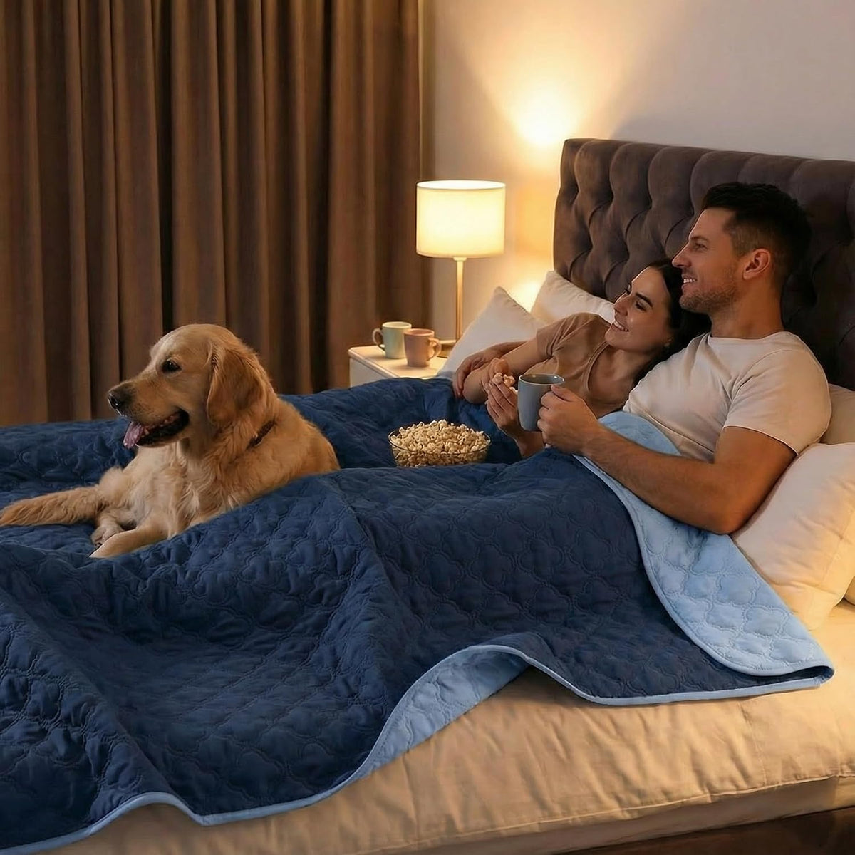 FunFurry Waterproof Dog Blanket, Couch Cover for Dogs Washable - 52 X 82 Inch - 1 Pack / Dark＆light Blue - image 3