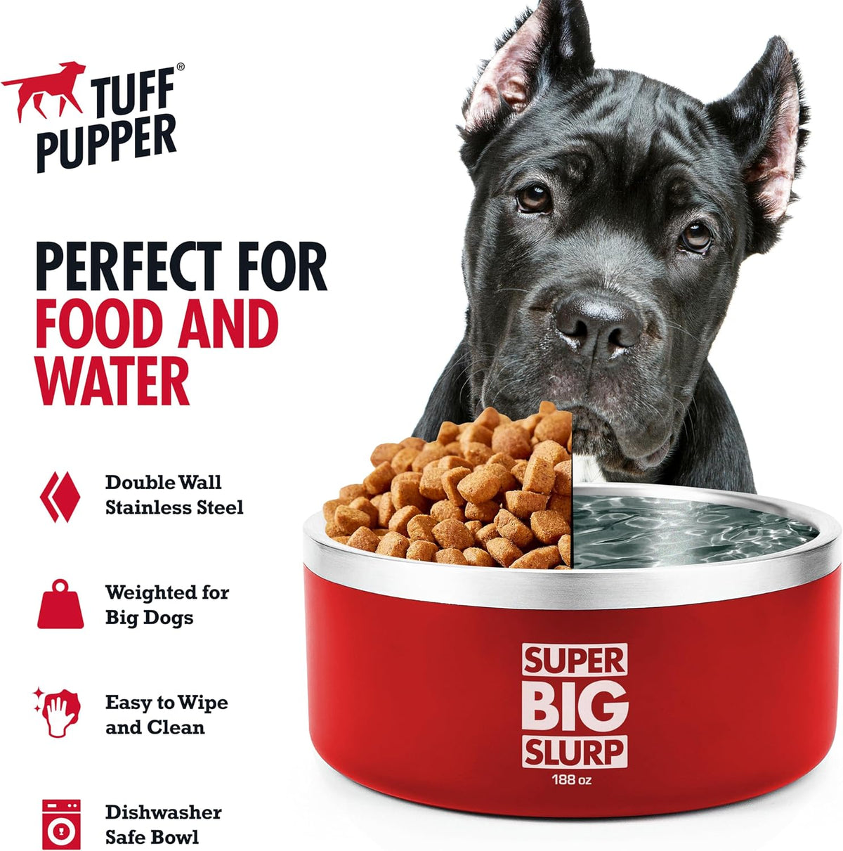 Tuff Pupper 100 oz Heavy Duty Insulated Stainless Steel Dog Bowl - 188oz / Crimson Red - image 4