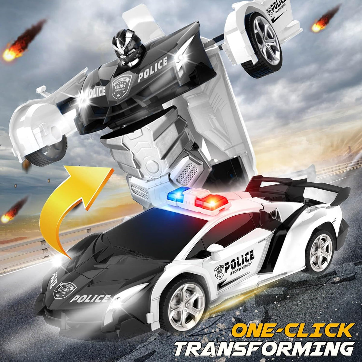 Dolanus Remote Control Car, Transform Robot, Boys Toys Gifts - Police-black - image 2