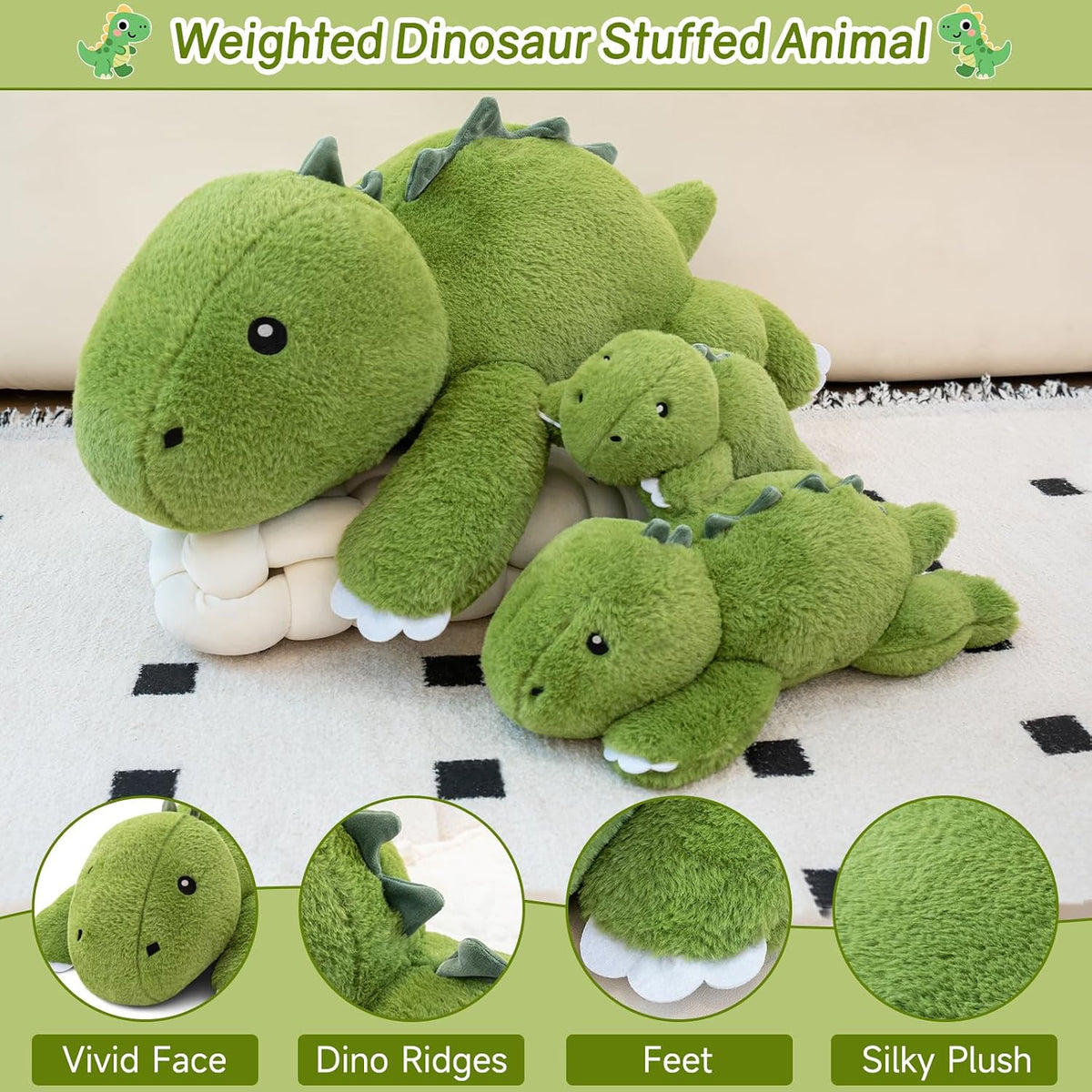 SQEQE Weighted Stuffed Animals Capybara Plush - Dinosaur / Small(9.8 Inch) - image 2