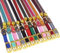 OOPSDOGGY Rolled Leather Cat Collar with Bell - Reflective Kitten Collar with Safety Elastic Strap - Adjustable Small Pet Collars for Boy Girl Cats (Brown)