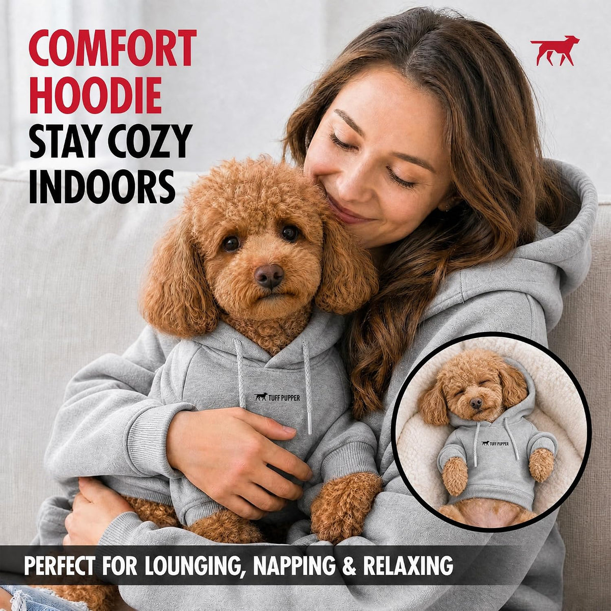 Tuff Pupper Dog Hoodie, Premium Quality Insulated Fabric - Heather Grey / Small (15-25 lbs) - image 4